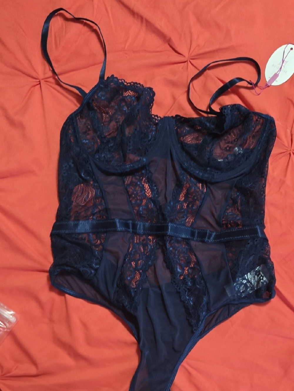Lace Underwire Navy Bodysuit with Adjustable Straps